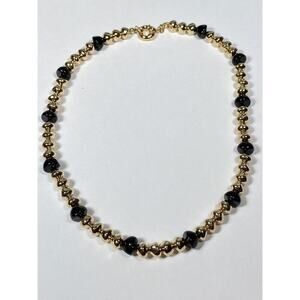 Francesca Visconti Gold Tone Black Acrylic Beads Link Necklace 20”